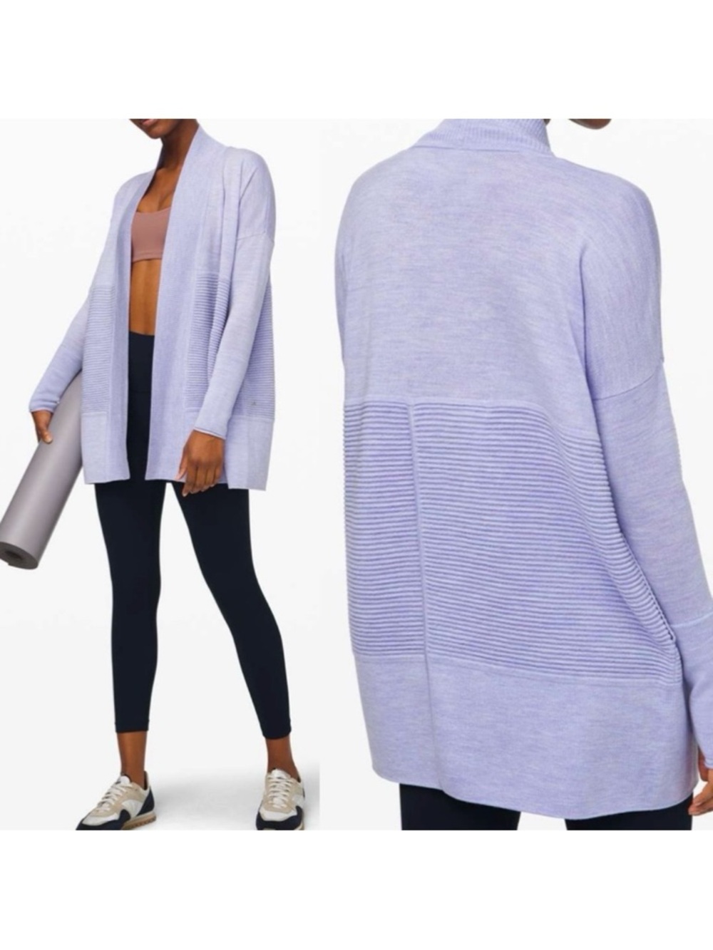 Lululemon Sit In Lotus Wrap II Heathered Lavender Dusk Merino Wool Cardigan